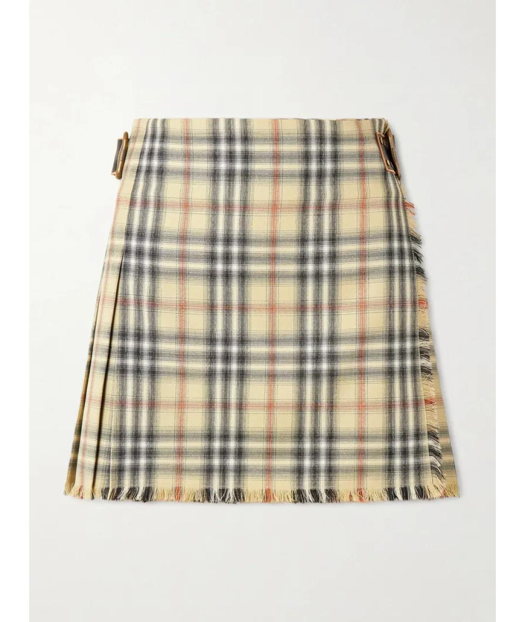 BURBERRY Бежевая шерстяная юбка мини, фото 6