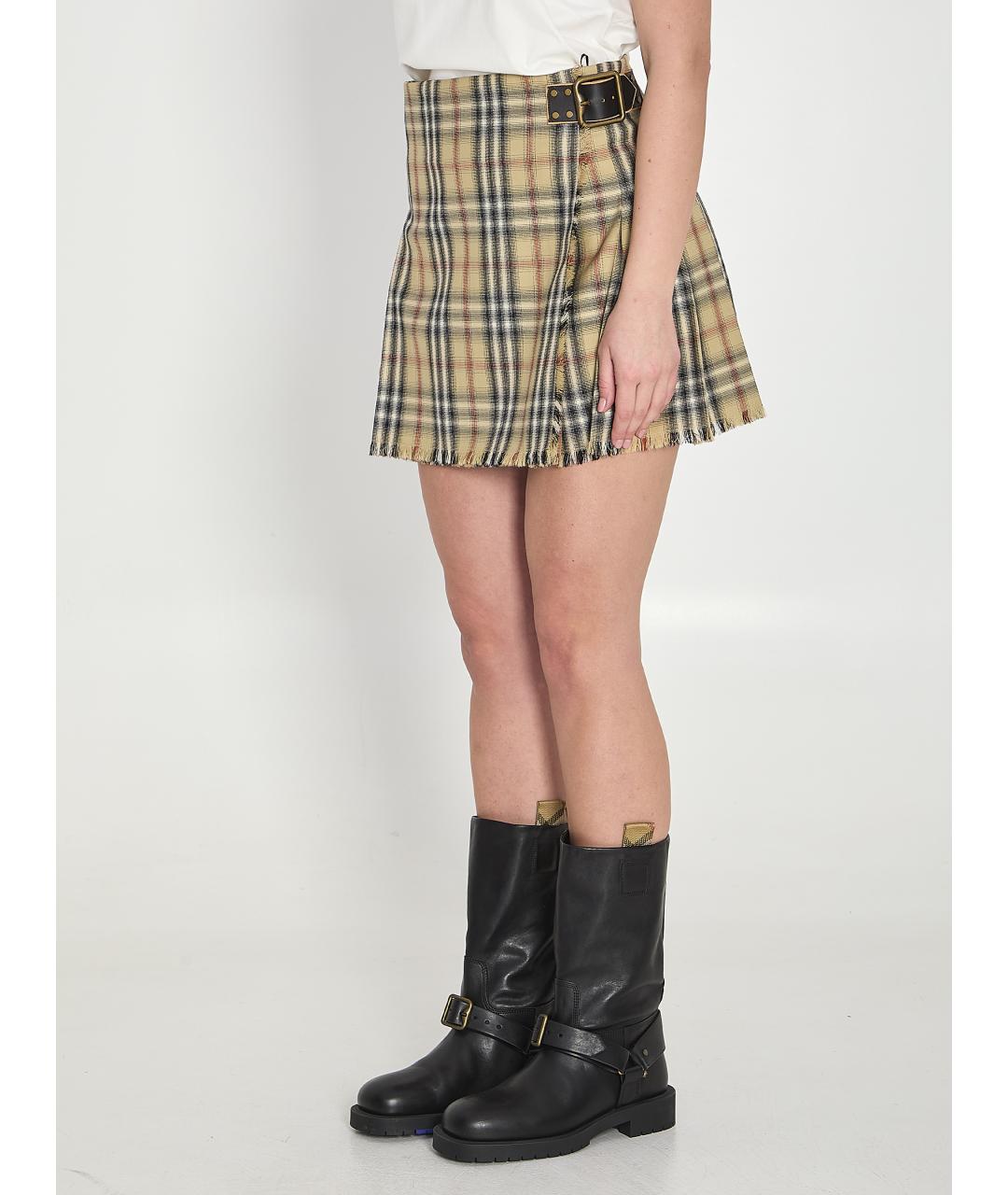 BURBERRY Бежевая шерстяная юбка мини, фото 3