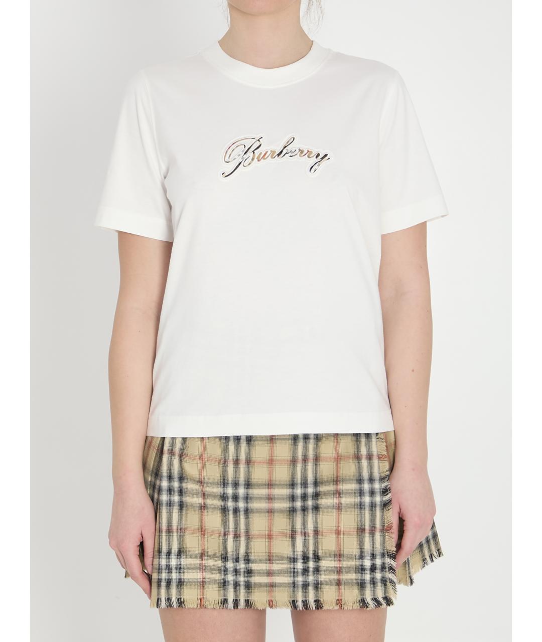 BURBERRY Белая хлопковая футболка, фото 2