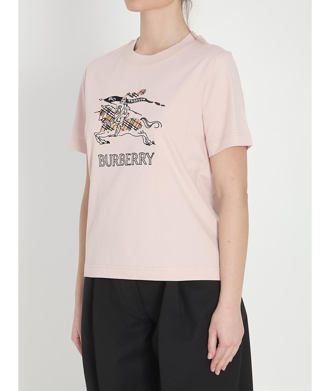 BURBERRY Розовая хлопковая футболка, фото 3