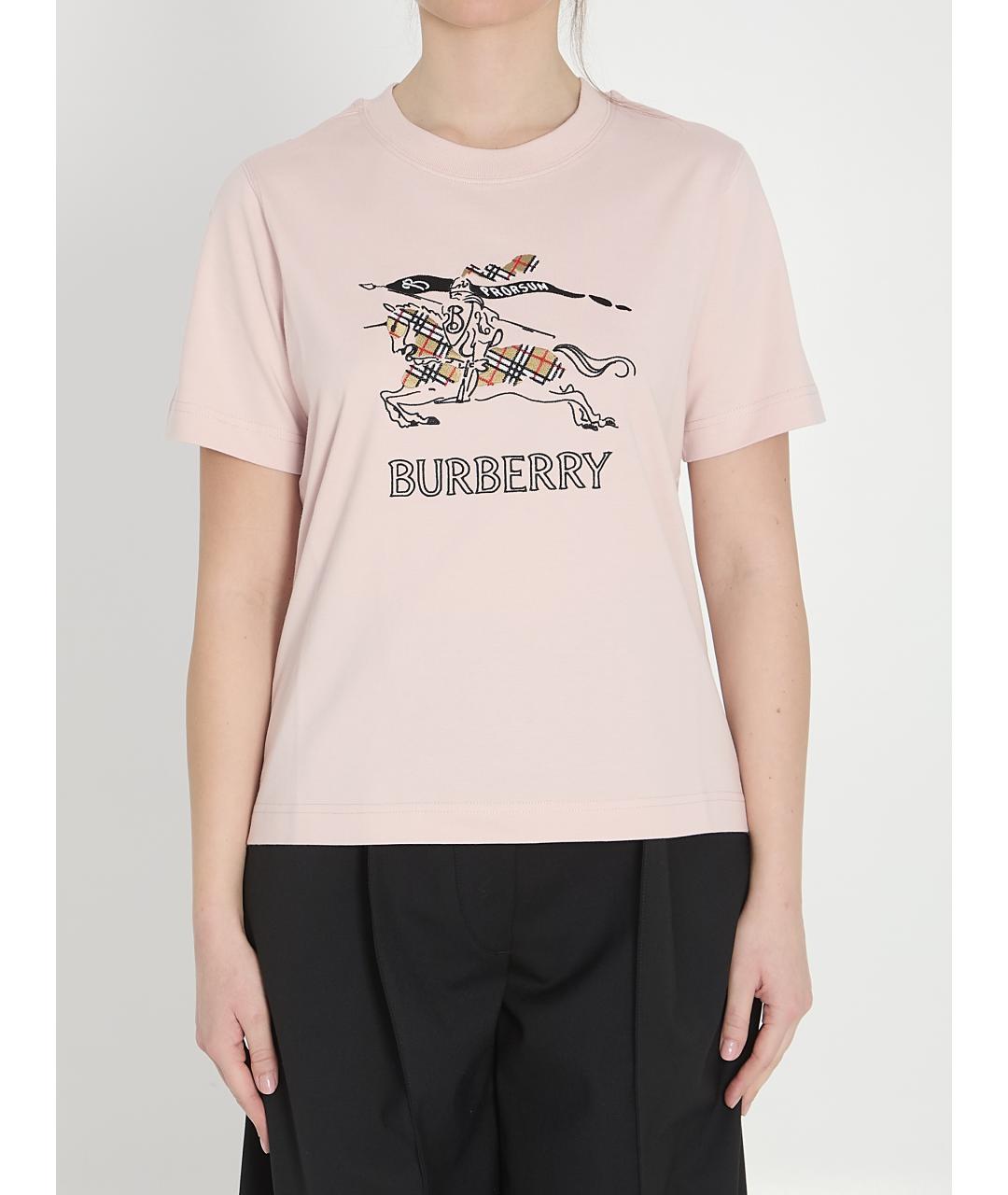 BURBERRY Розовая хлопковая футболка, фото 2