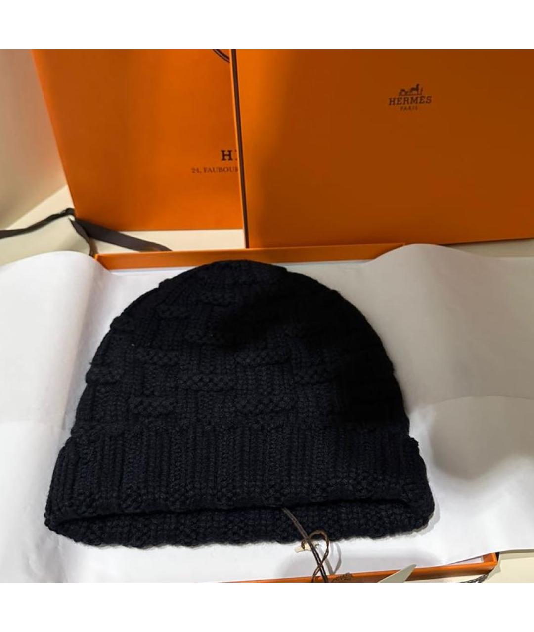 HERMES Темно-синяя кашемировая шапка, фото 7