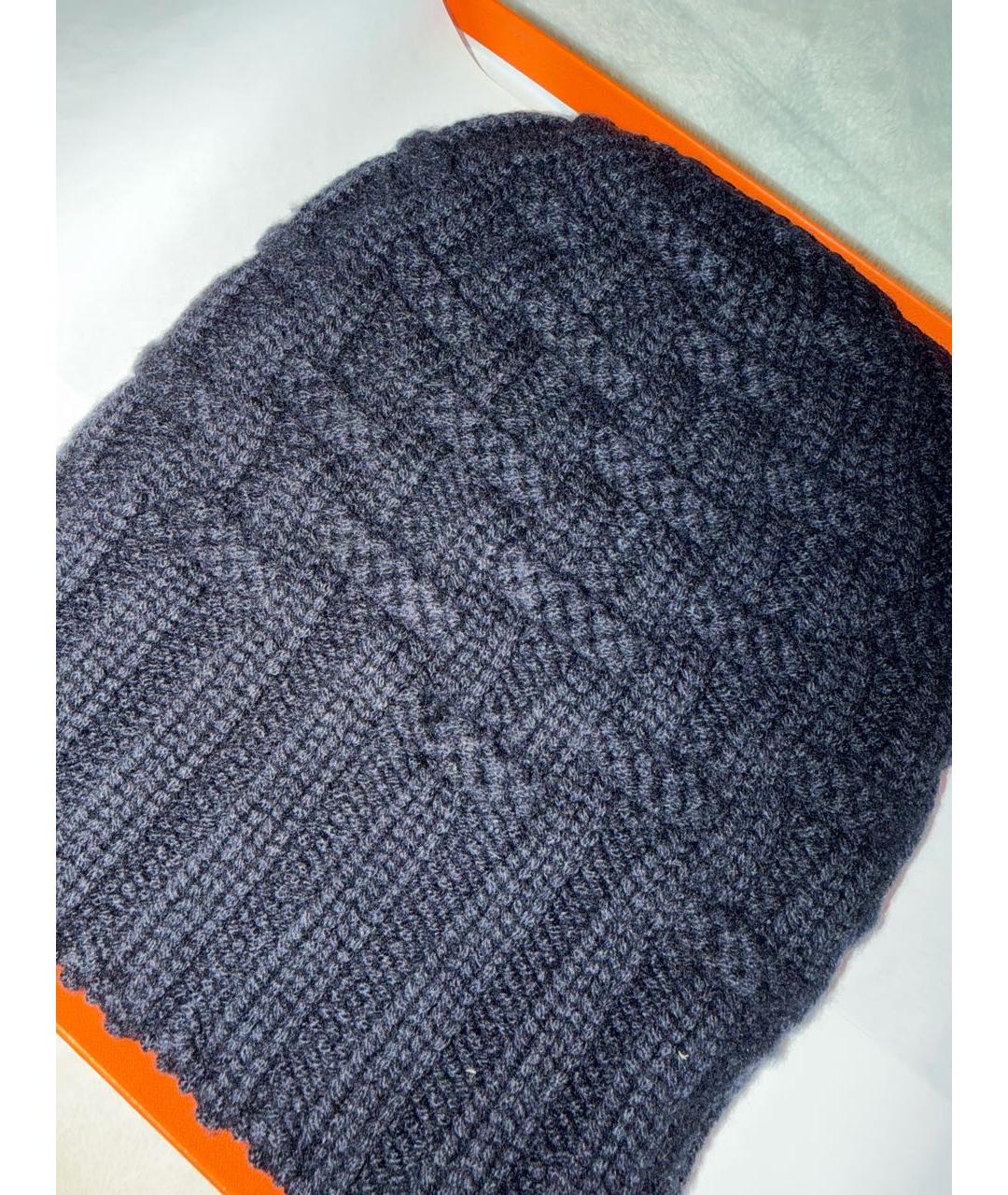 HERMES Темно-синяя кашемировая шапка, фото 5