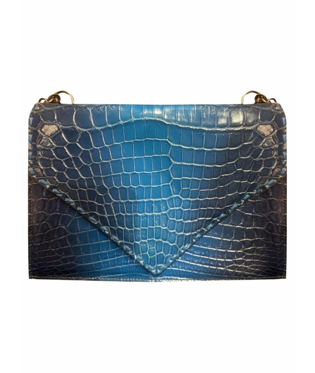 BOTTEGA VENETA Темно-синяя сумка через плечо из экзотической кожи, фото 1