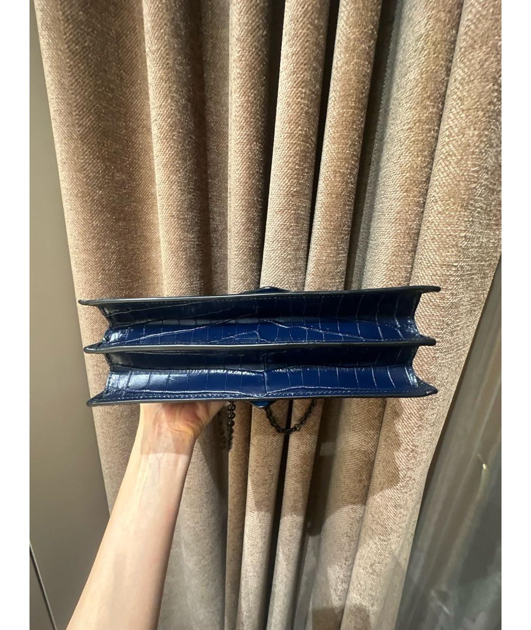 BOTTEGA VENETA Темно-синяя сумка через плечо из экзотической кожи, фото 3