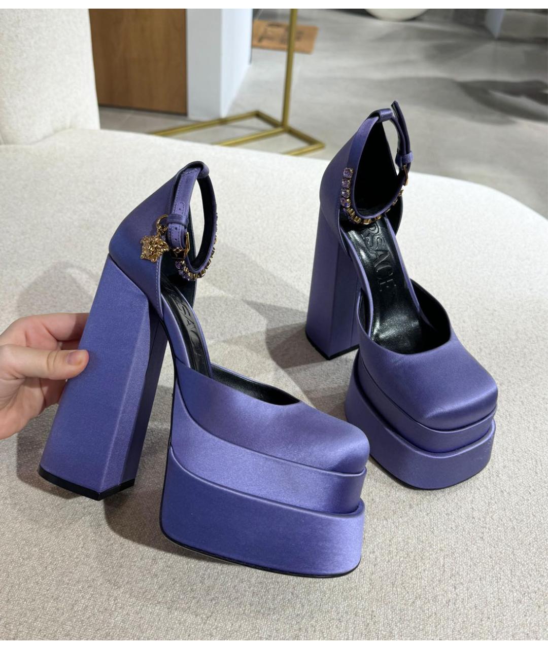 VERSACE Фиолетовые текстильные туфли, фото 4