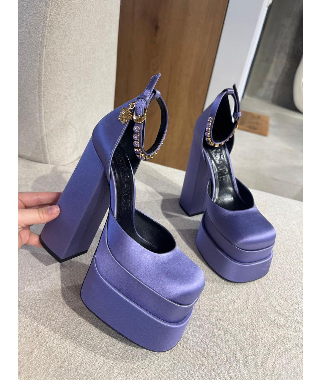 VERSACE Фиолетовые текстильные туфли, фото 5