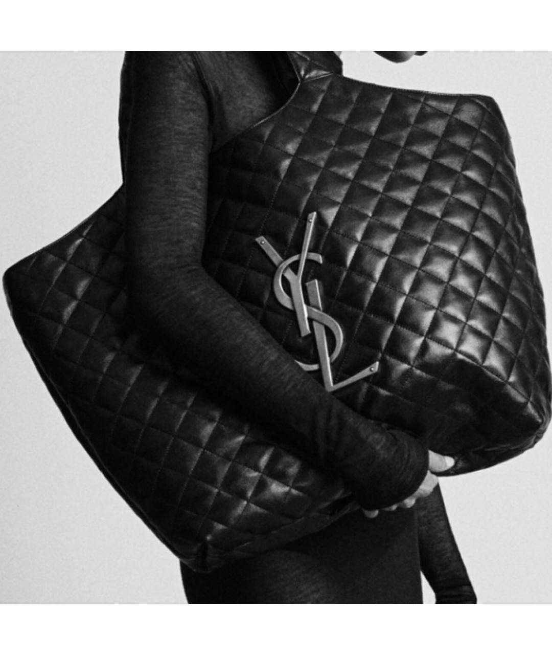 SAINT LAURENT Черная кожаная сумка с короткими ручками, фото 8