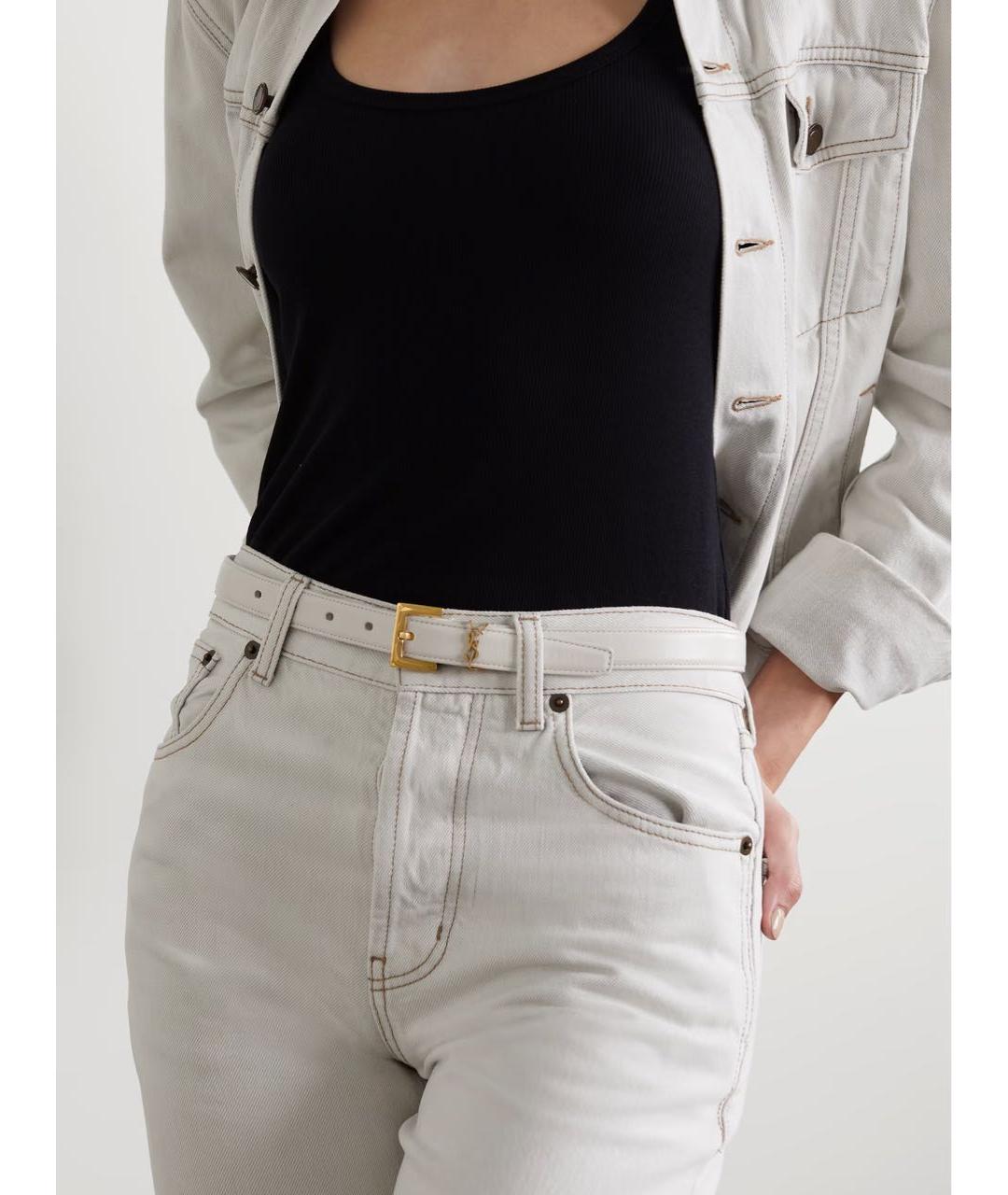 SAINT LAURENT Белый кожаный ремень, фото 3