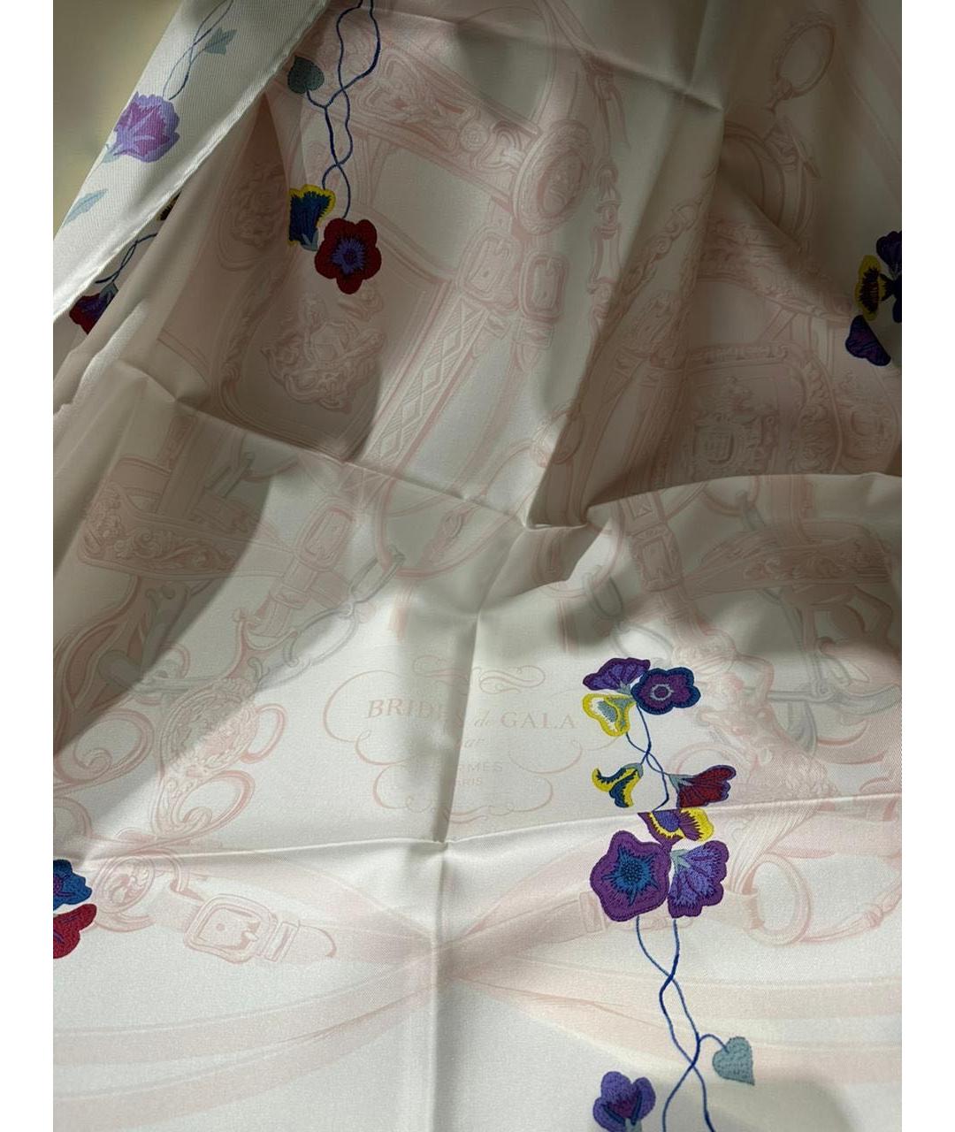 HERMES Белый шелковый платок, фото 4