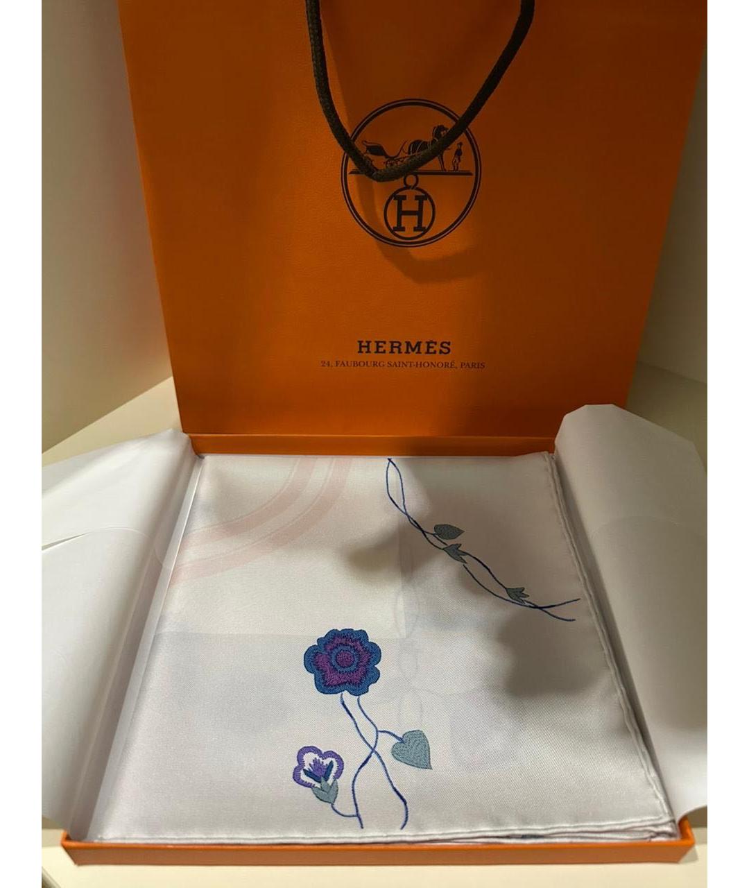 HERMES Белый шелковый платок, фото 2