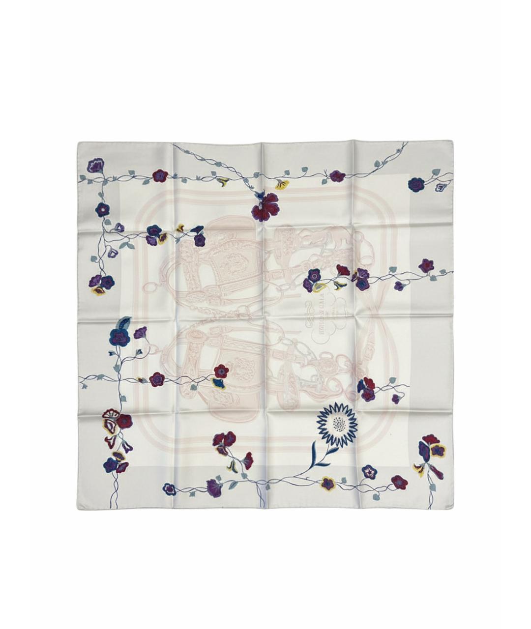 HERMES Белый шелковый платок, фото 1