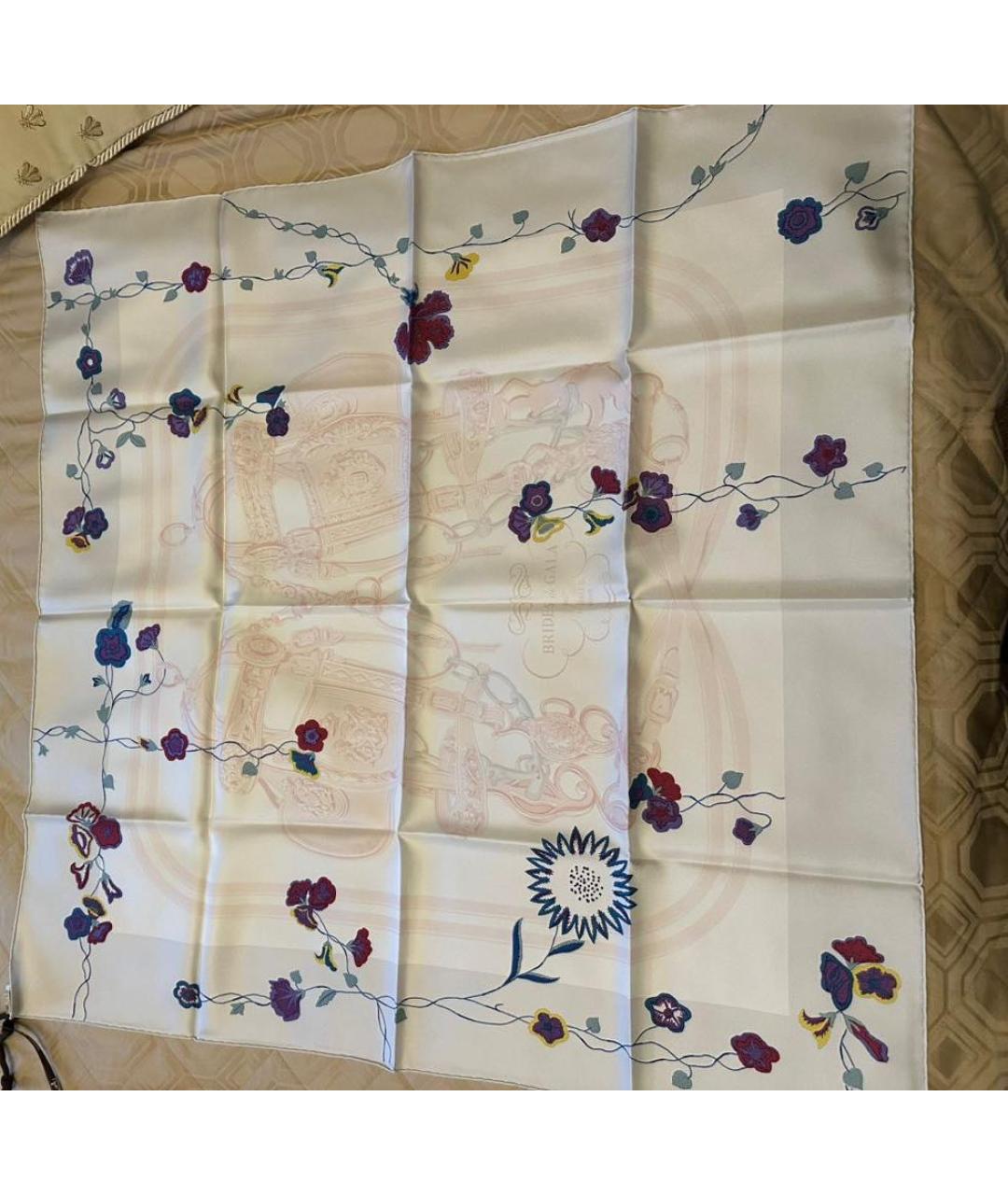 HERMES Белый шелковый платок, фото 7