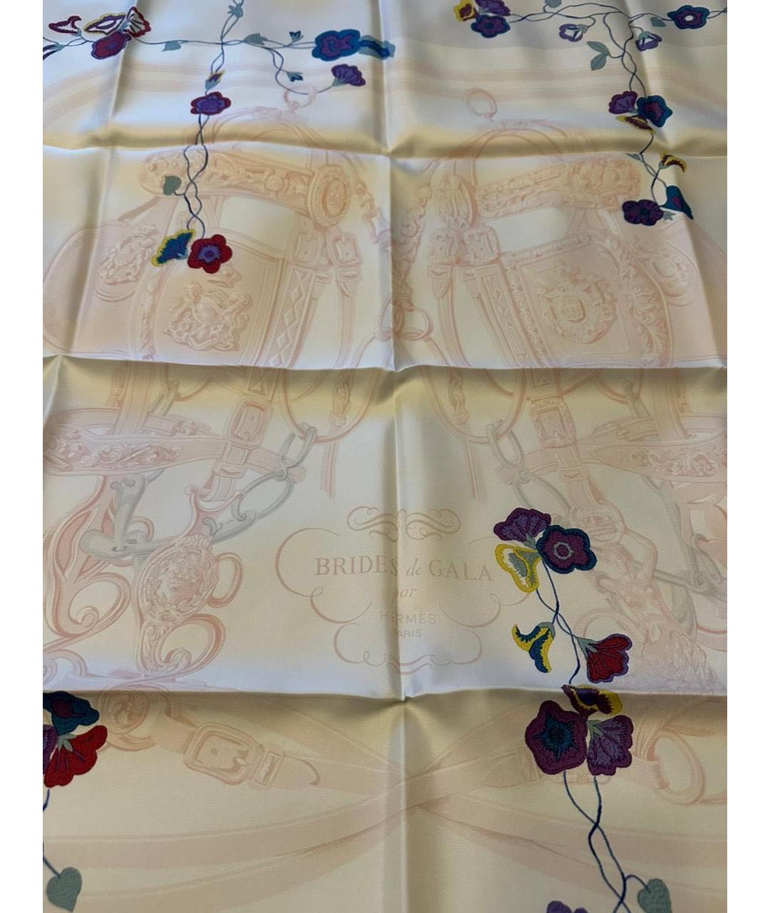 HERMES Белый шелковый платок, фото 6