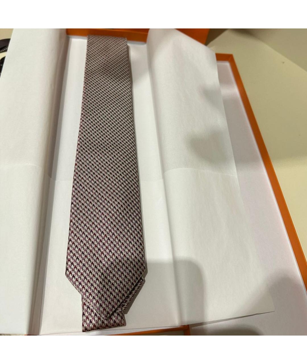 HERMES Коричневый шелковый галстук, фото 6