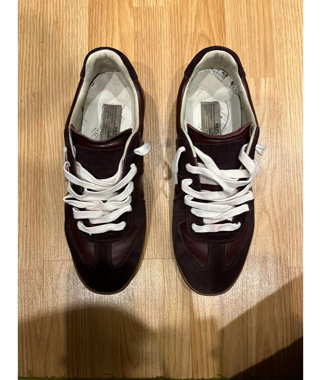 MAISON MARGIELA Бордовые кожаные низкие кроссовки / кеды, фото 3