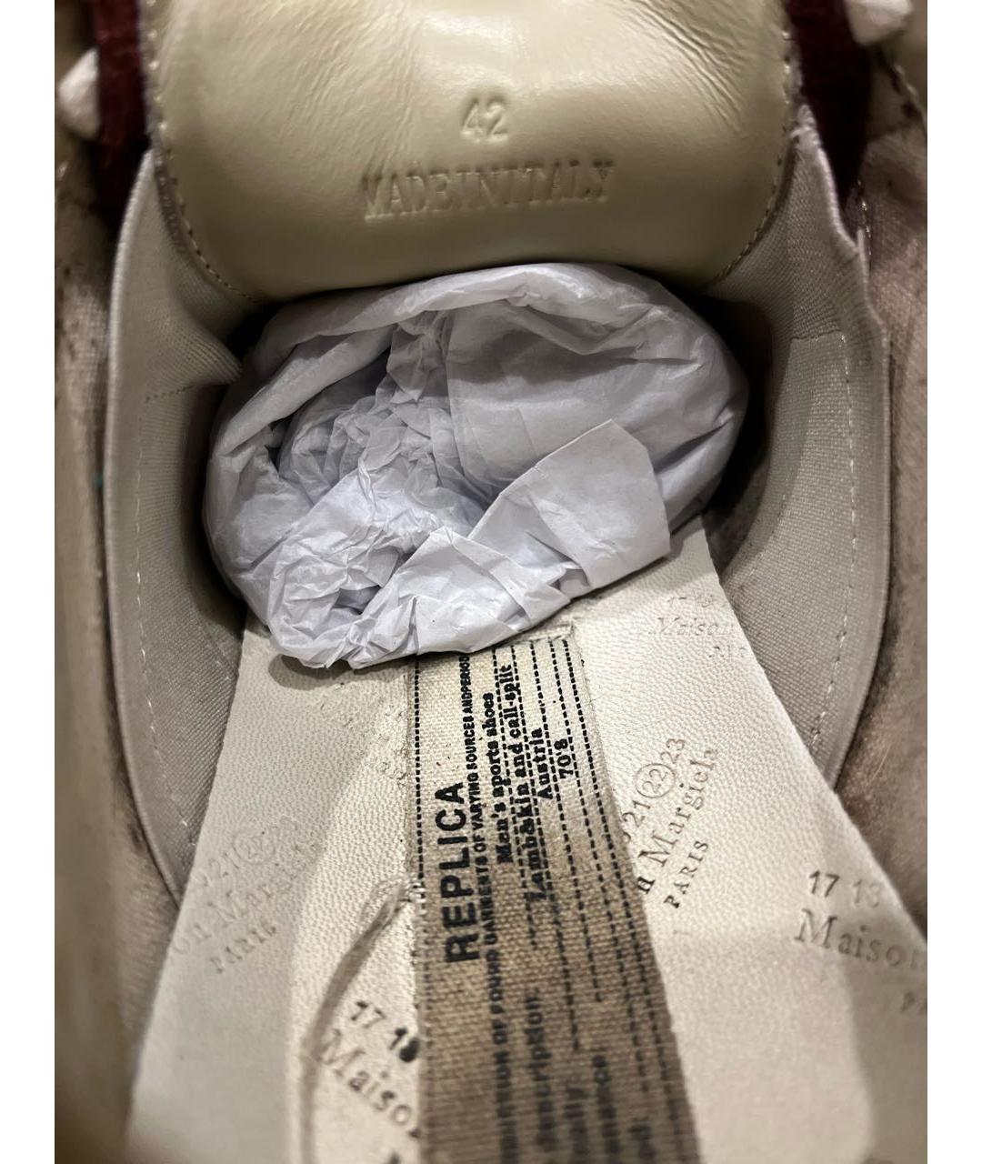 MAISON MARGIELA Бордовые кожаные низкие кроссовки / кеды, фото 5