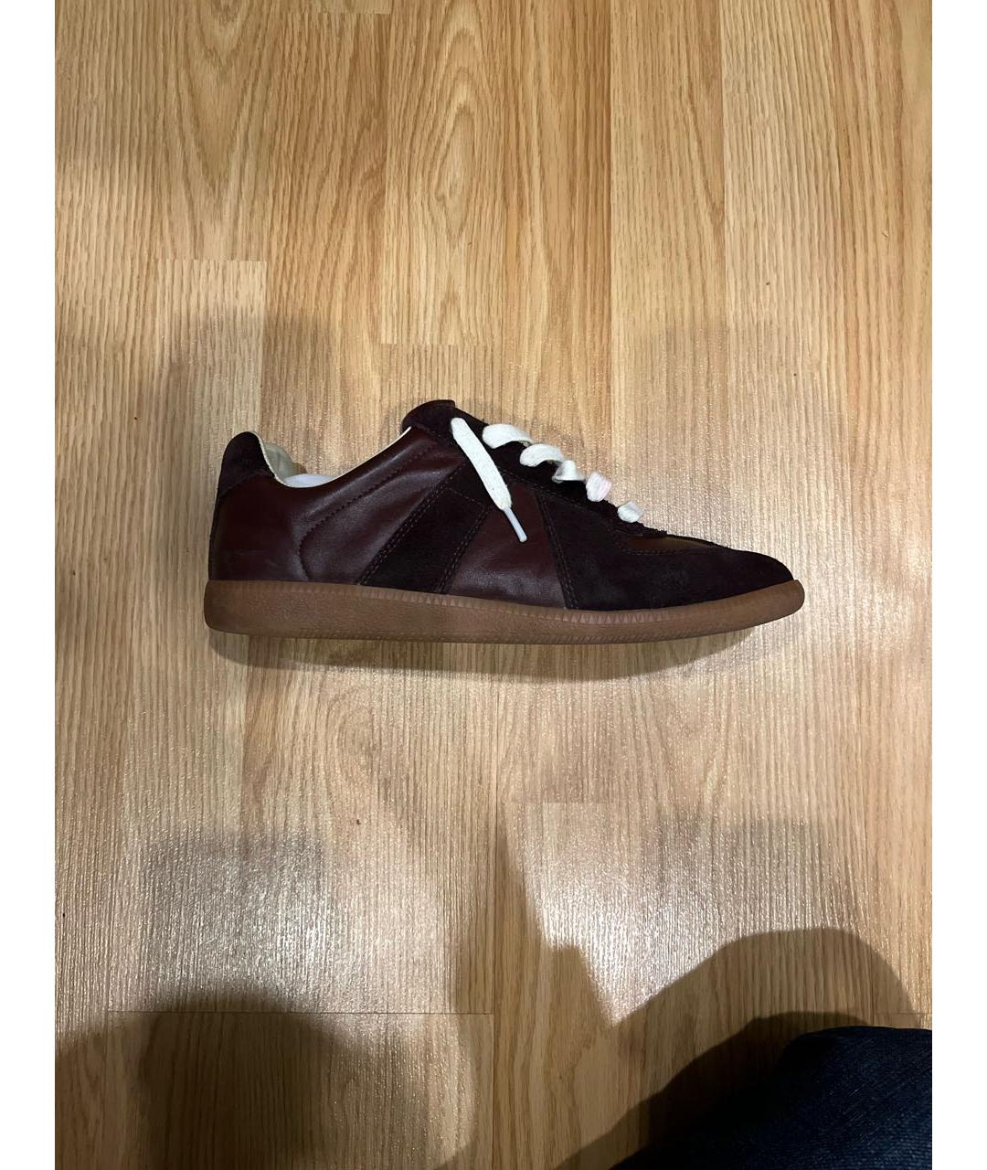 MAISON MARGIELA Бордовые кожаные низкие кроссовки / кеды, фото 6