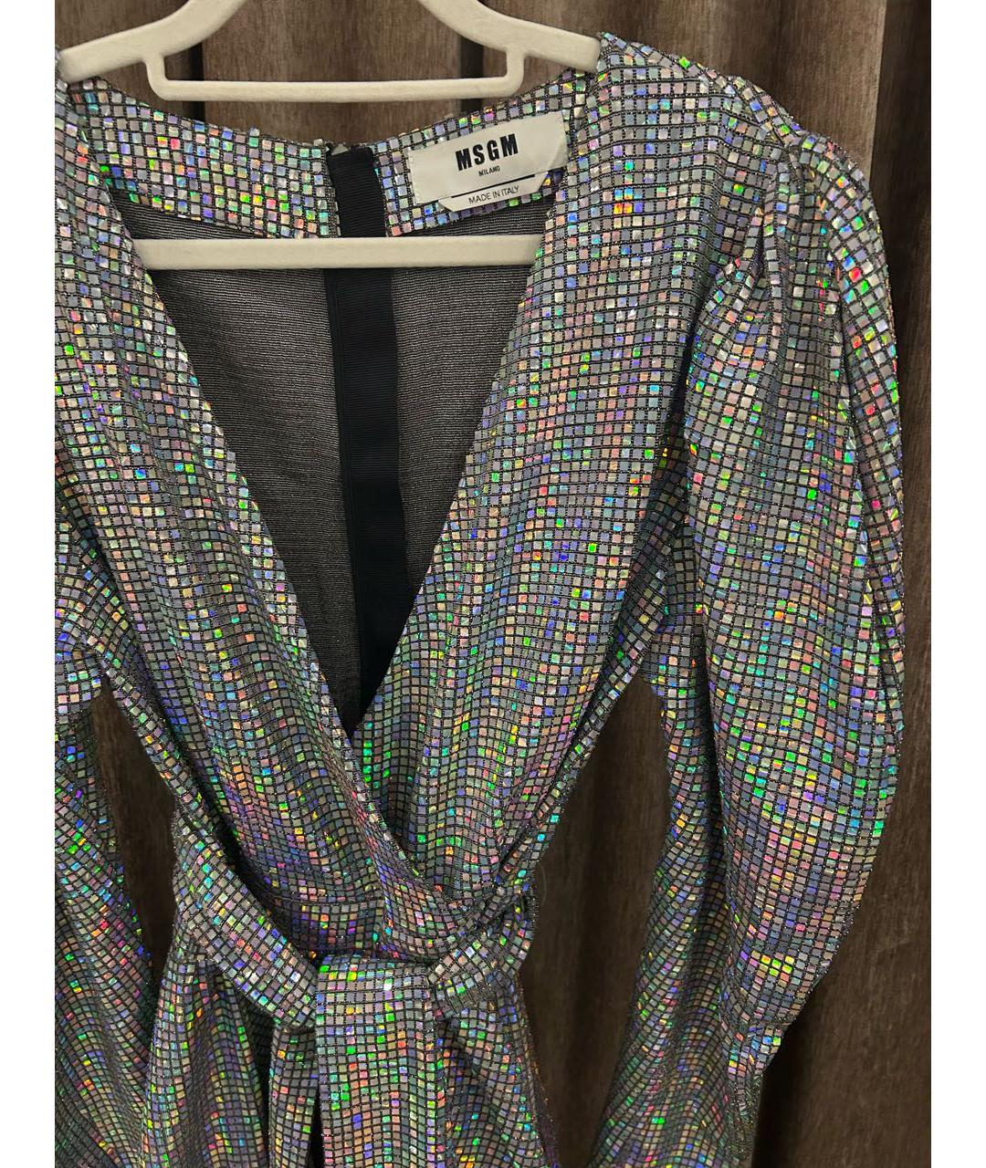 MSGM Серебряное полиамидовое коктейльное платье, фото 4