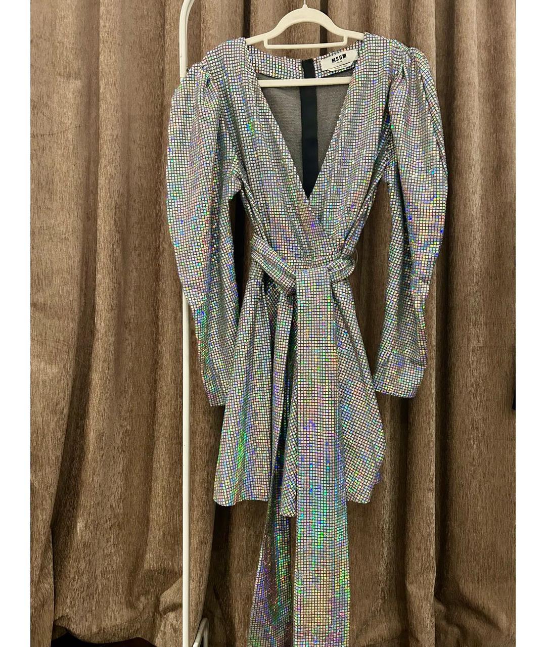 MSGM Серебряное полиамидовое коктейльное платье, фото 9