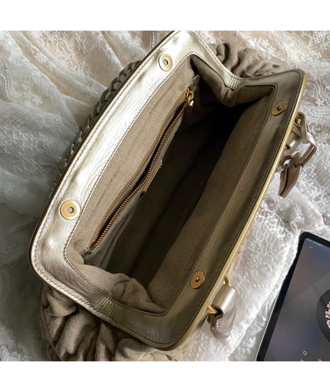 MIU MIU Бежевая льняная сумка с короткими ручками, фото 6