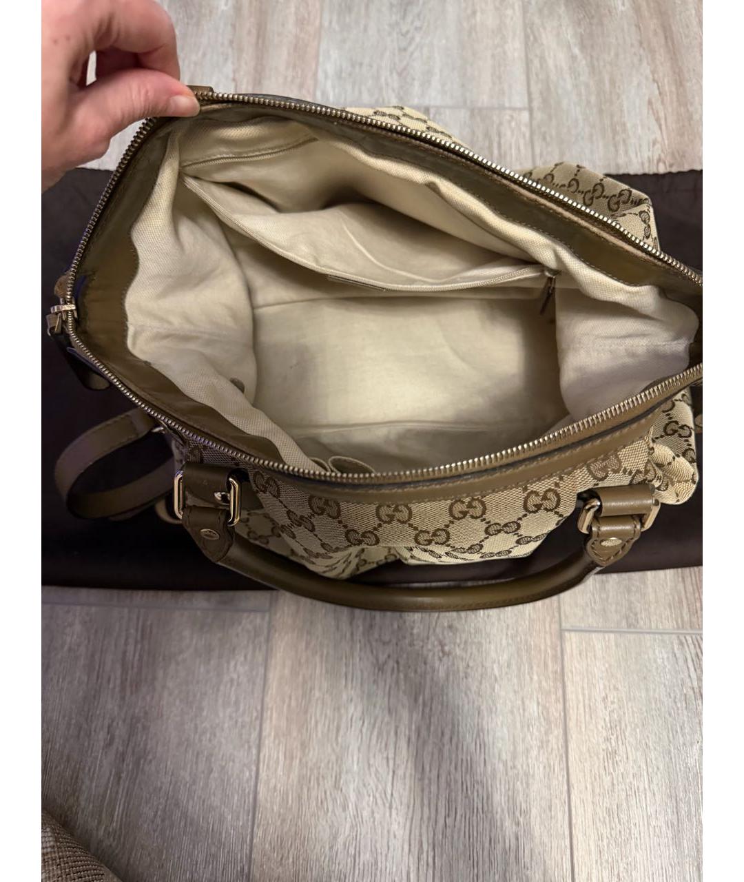 GUCCI Бежевая тканевая сумка с короткими ручками, фото 4