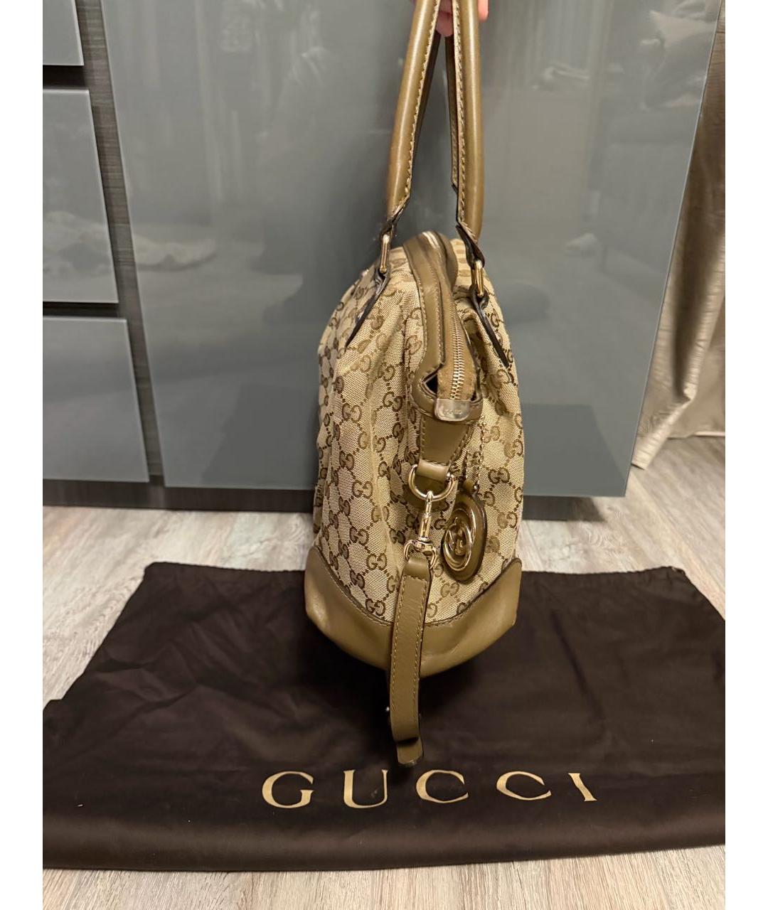 GUCCI Бежевая тканевая сумка с короткими ручками, фото 3