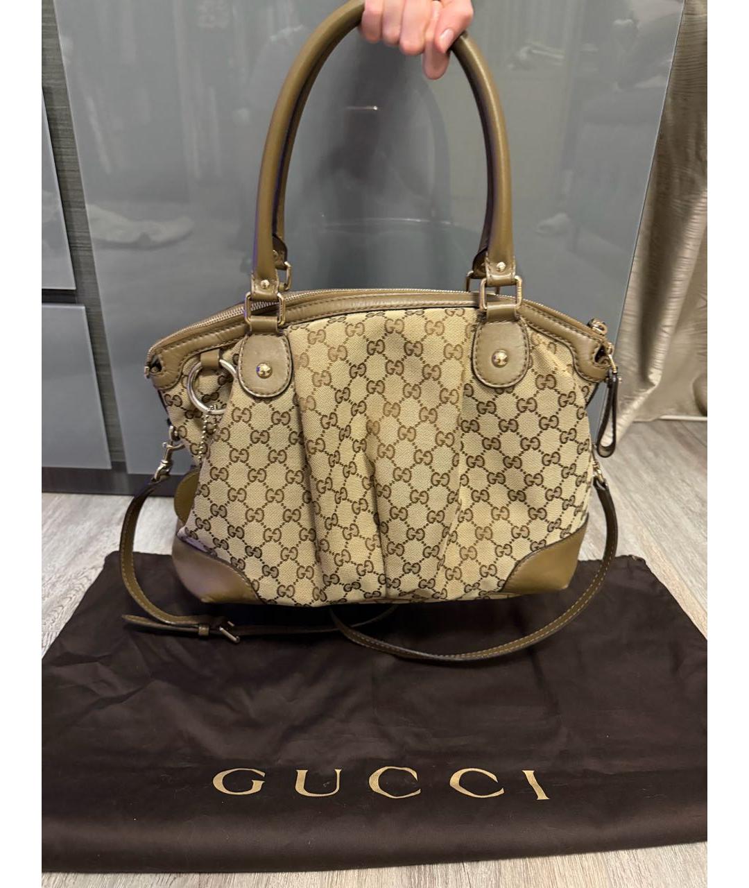 GUCCI Бежевая тканевая сумка с короткими ручками, фото 2