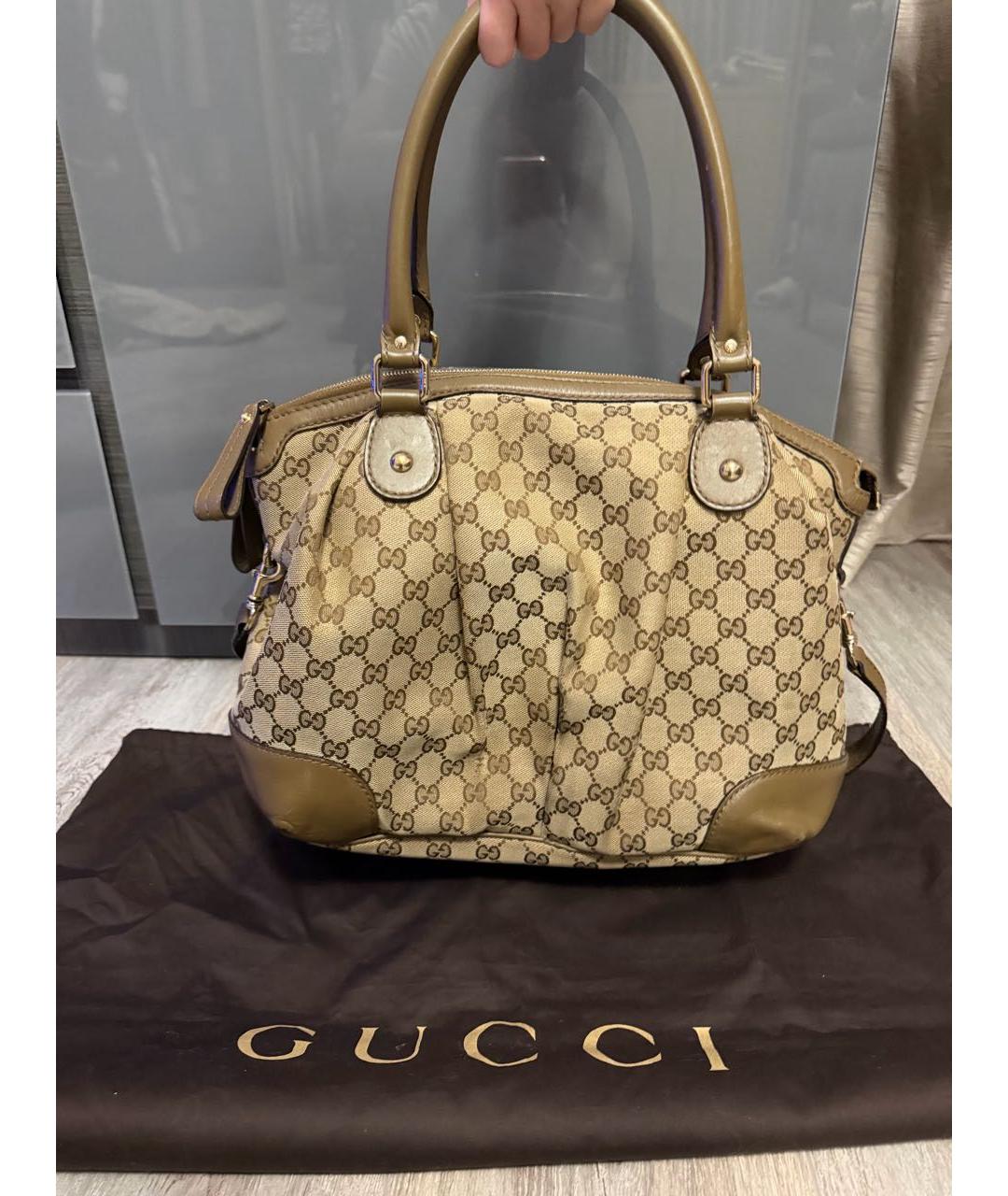 GUCCI Бежевая тканевая сумка с короткими ручками, фото 5