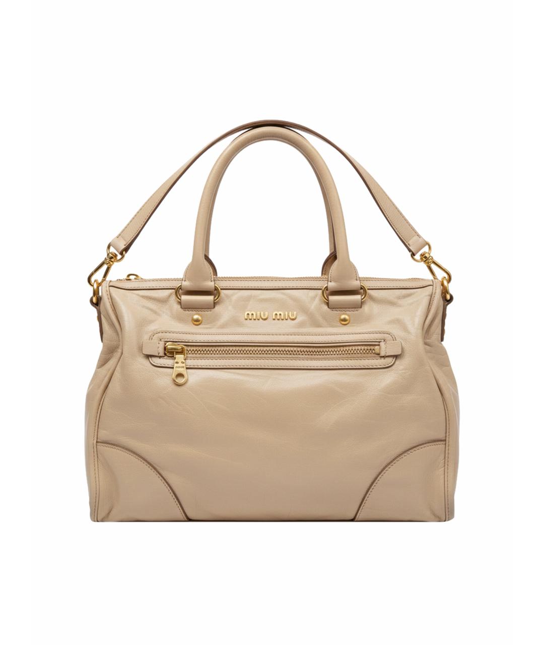 MIU MIU Бежевая кожаная сумка с короткими ручками, фото 1