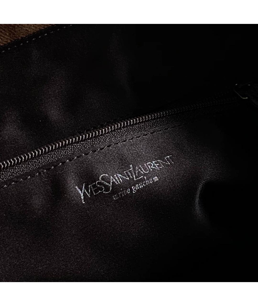 SAINT LAURENT Коричневая тканевая сумка с короткими ручками, фото 4