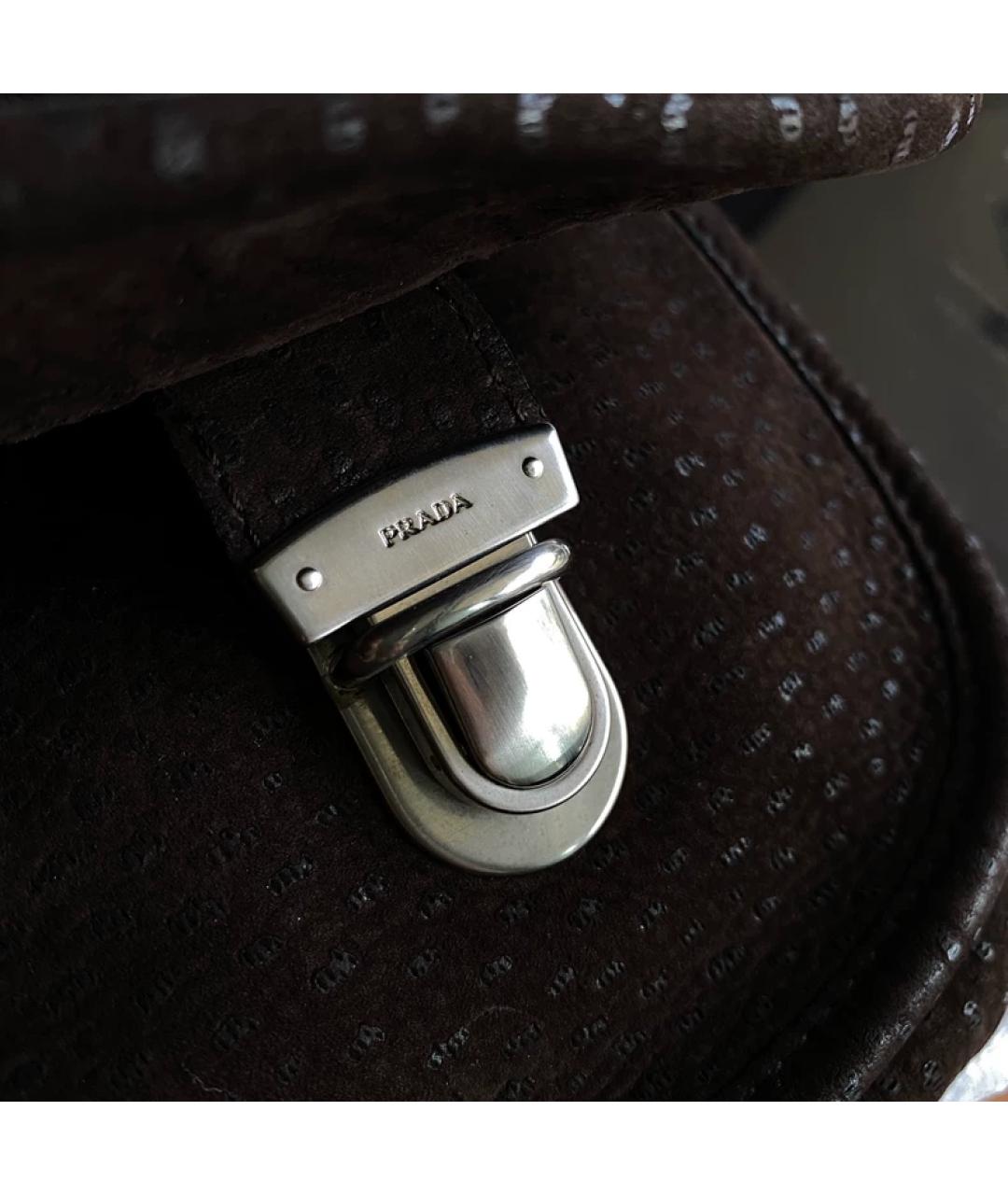 PRADA Коричневая замшевая сумка с короткими ручками, фото 2