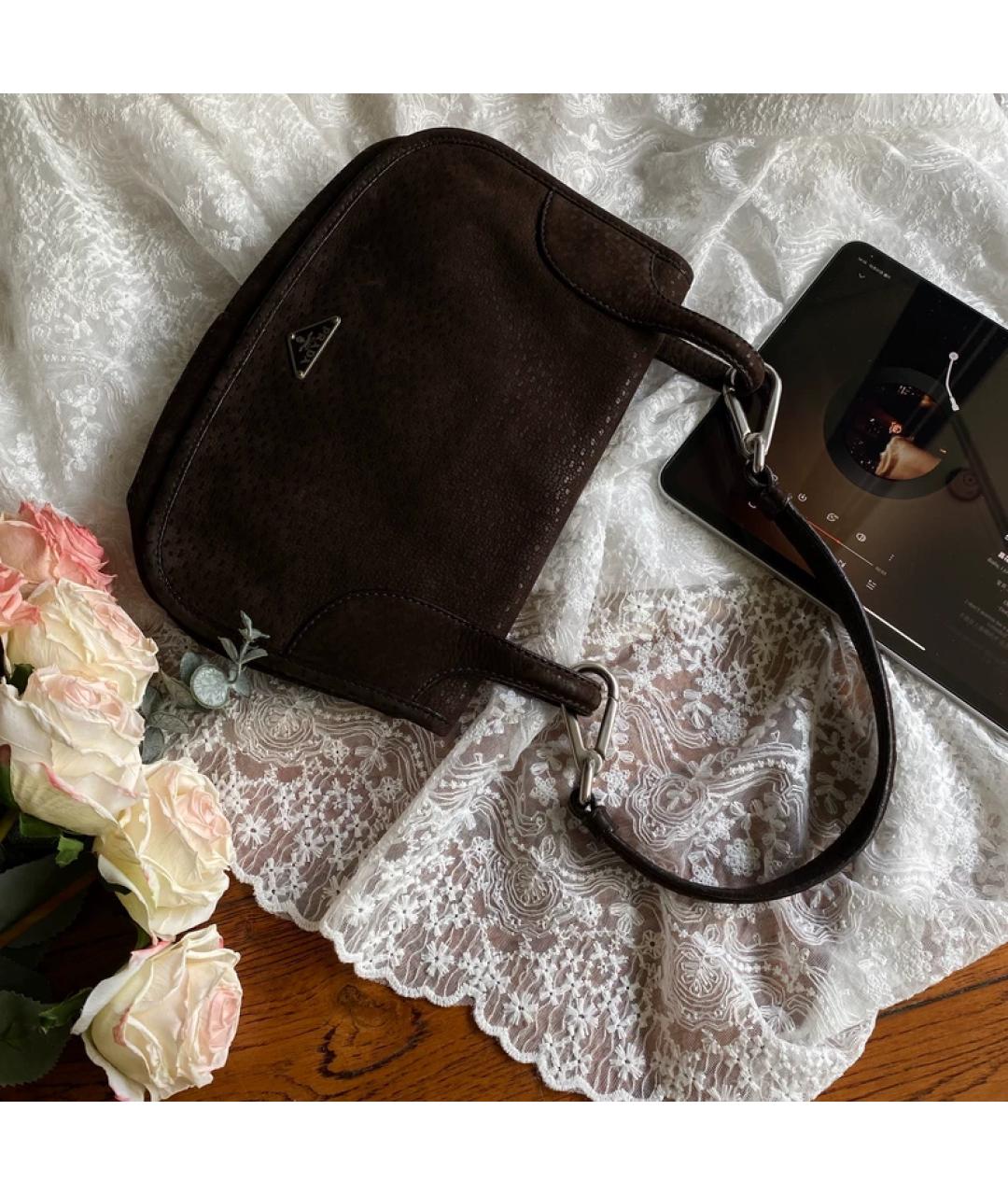 PRADA Коричневая замшевая сумка с короткими ручками, фото 9