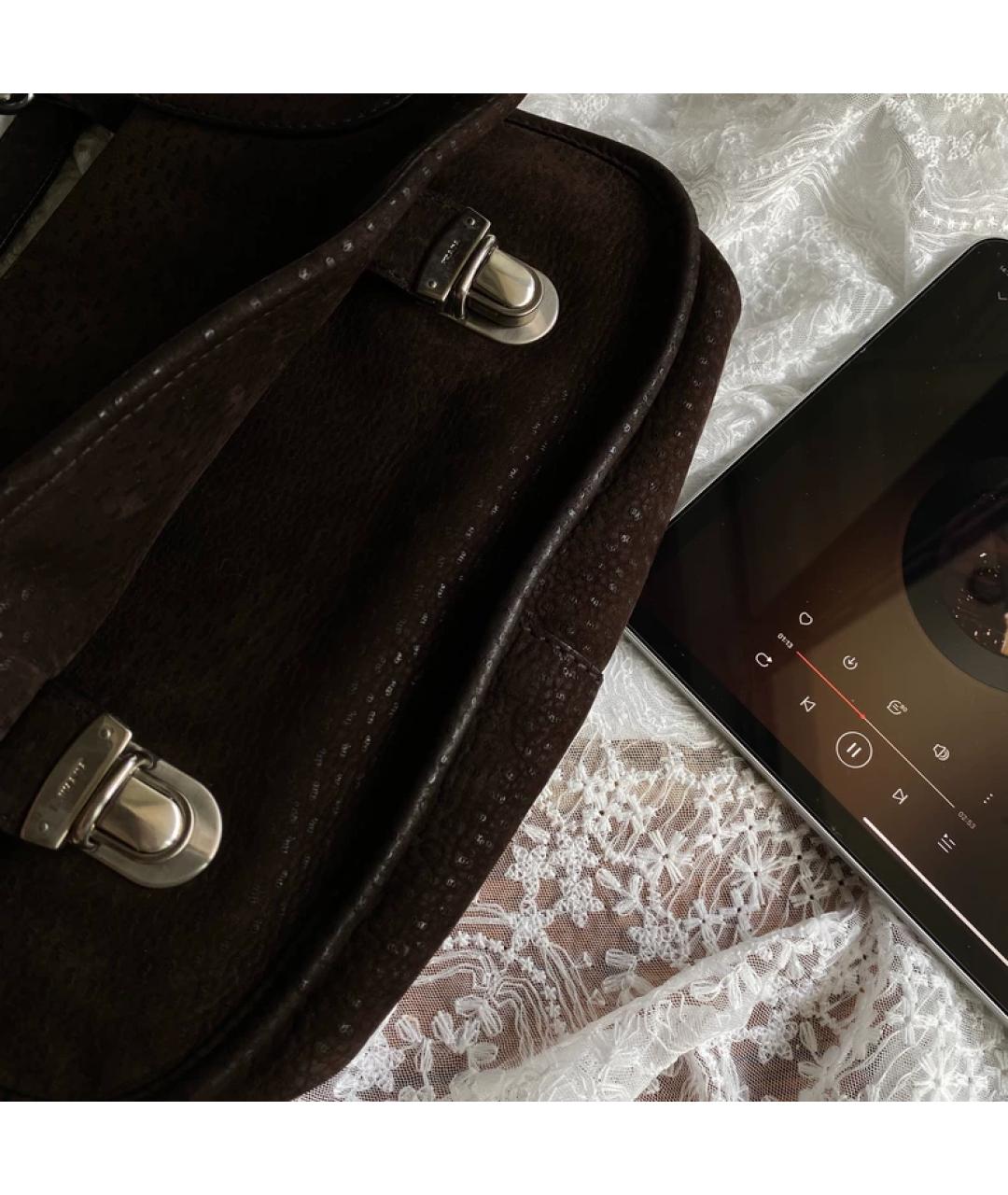 PRADA Коричневая замшевая сумка с короткими ручками, фото 3