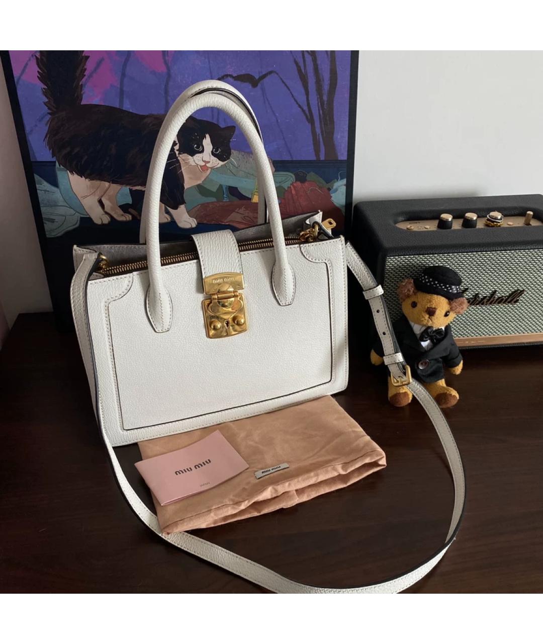 MIU MIU Белая кожаная сумка с короткими ручками, фото 9