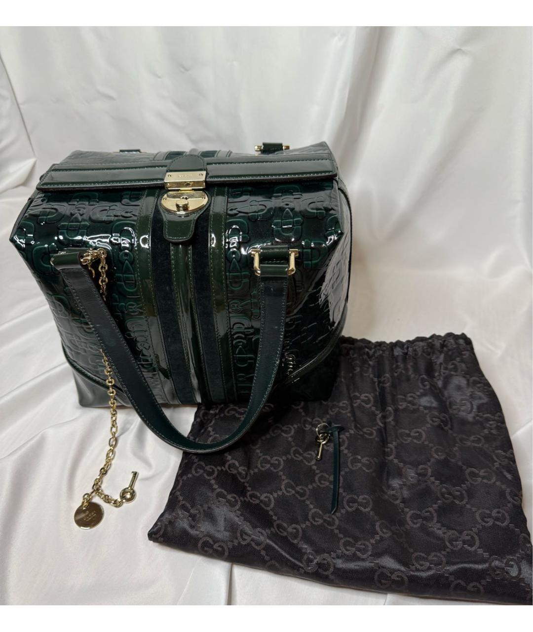 GUCCI Зеленая сумка с короткими ручками из лакированной кожи, фото 5