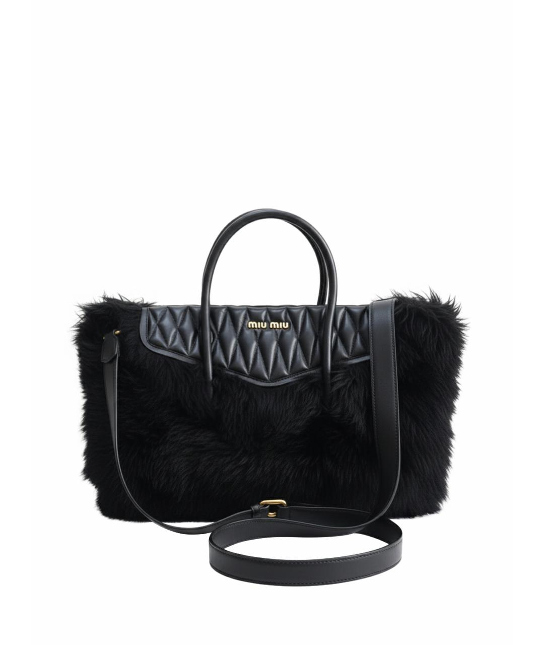 MIU MIU Черная меховая сумка с короткими ручками, фото 1