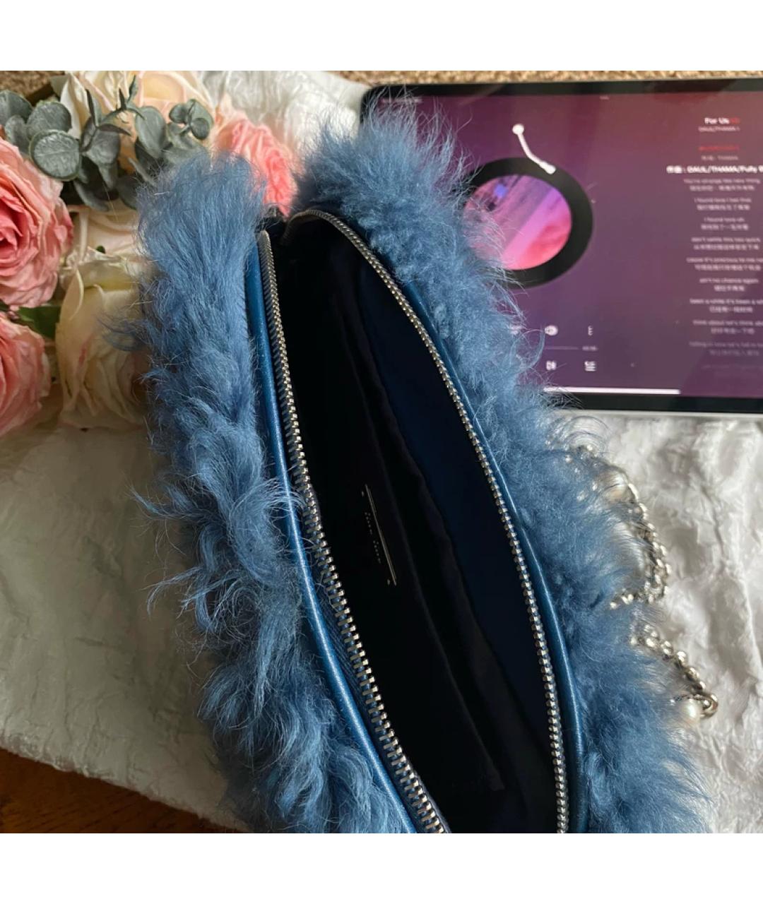 MIU MIU Синяя меховая сумка с короткими ручками, фото 3