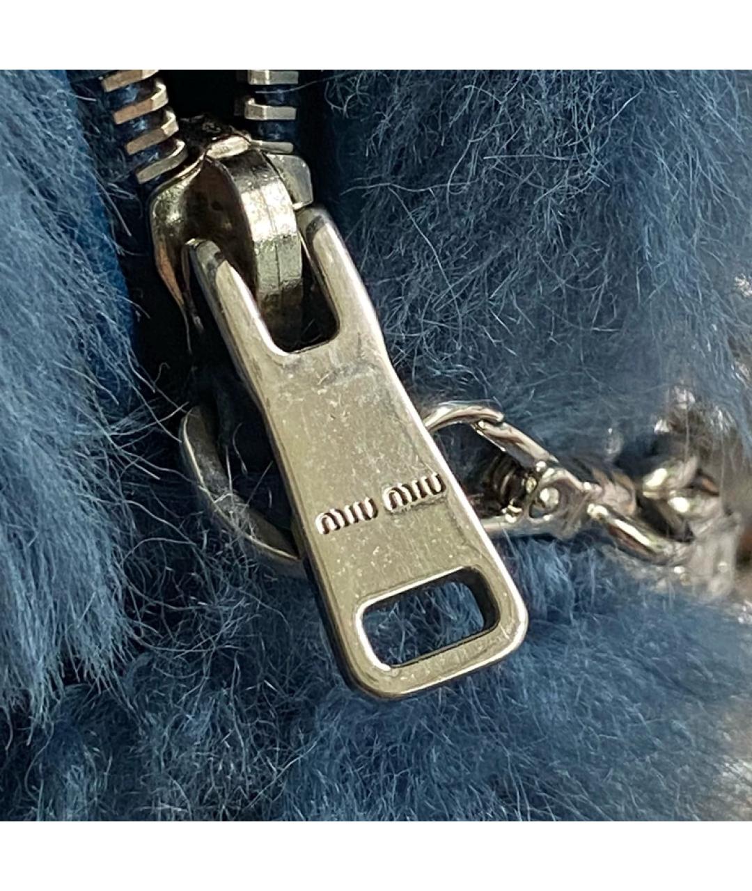 MIU MIU Синяя меховая сумка с короткими ручками, фото 4