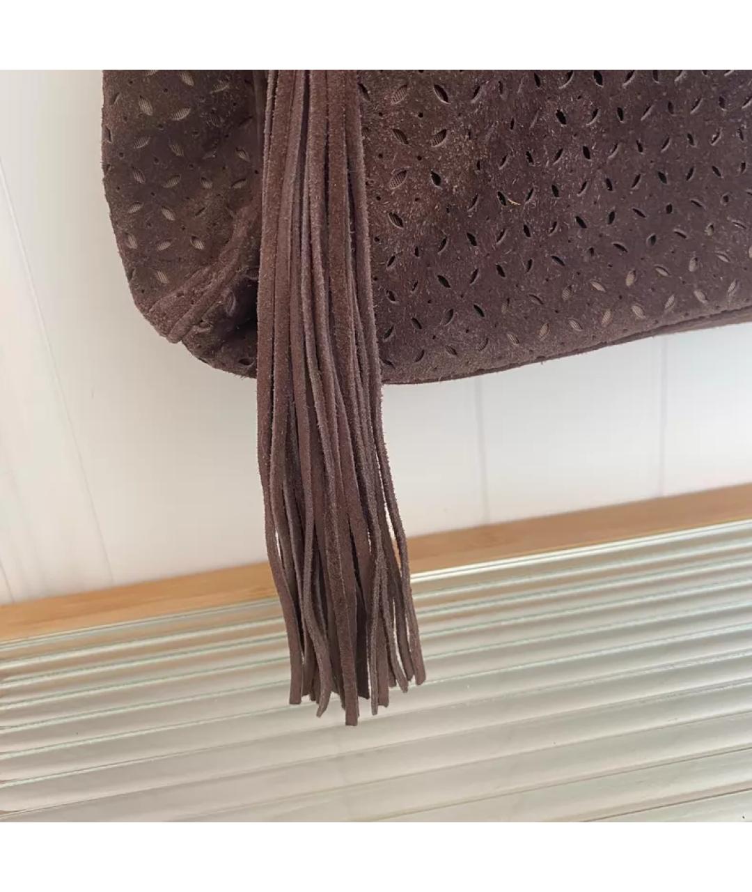 MIU MIU Коричневая замшевая сумка с короткими ручками, фото 4