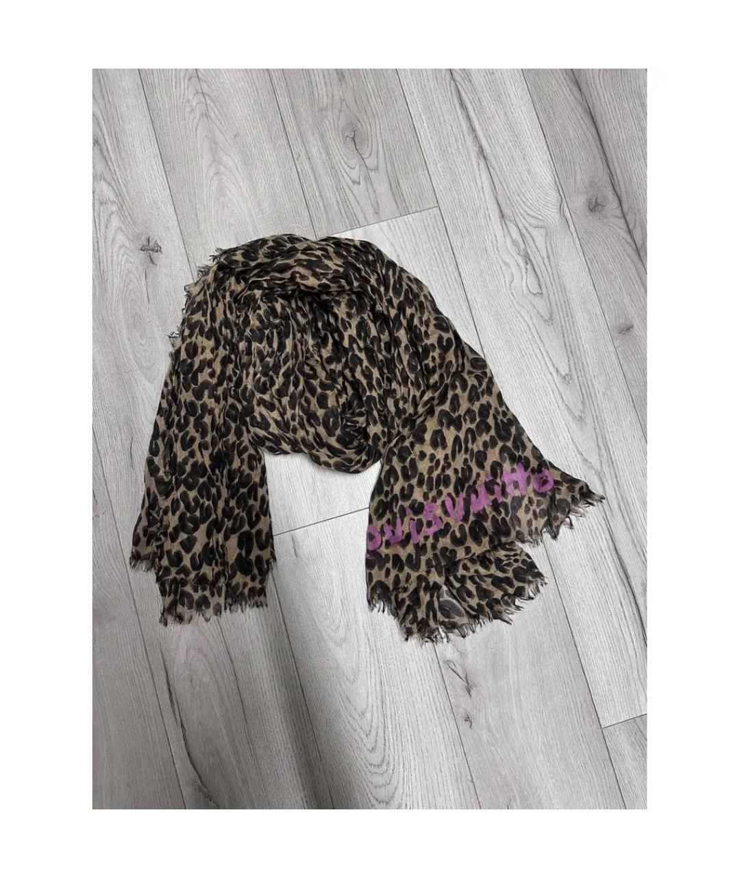 LOUIS VUITTON Коричневый кашемировый платок, фото 4