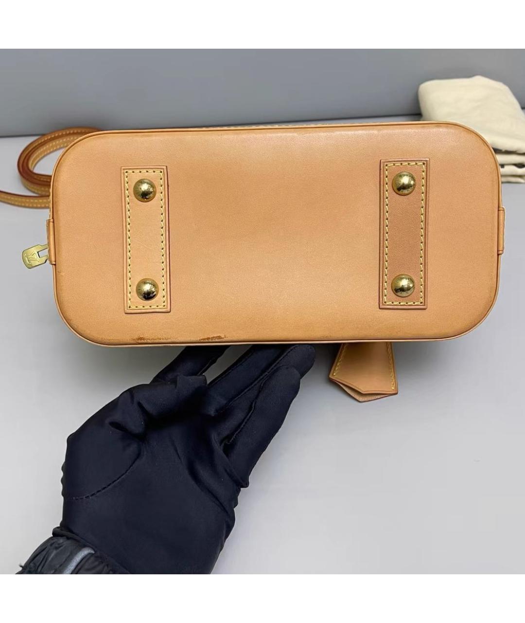 LOUIS VUITTON Коричневая кожаная сумка с короткими ручками, фото 5