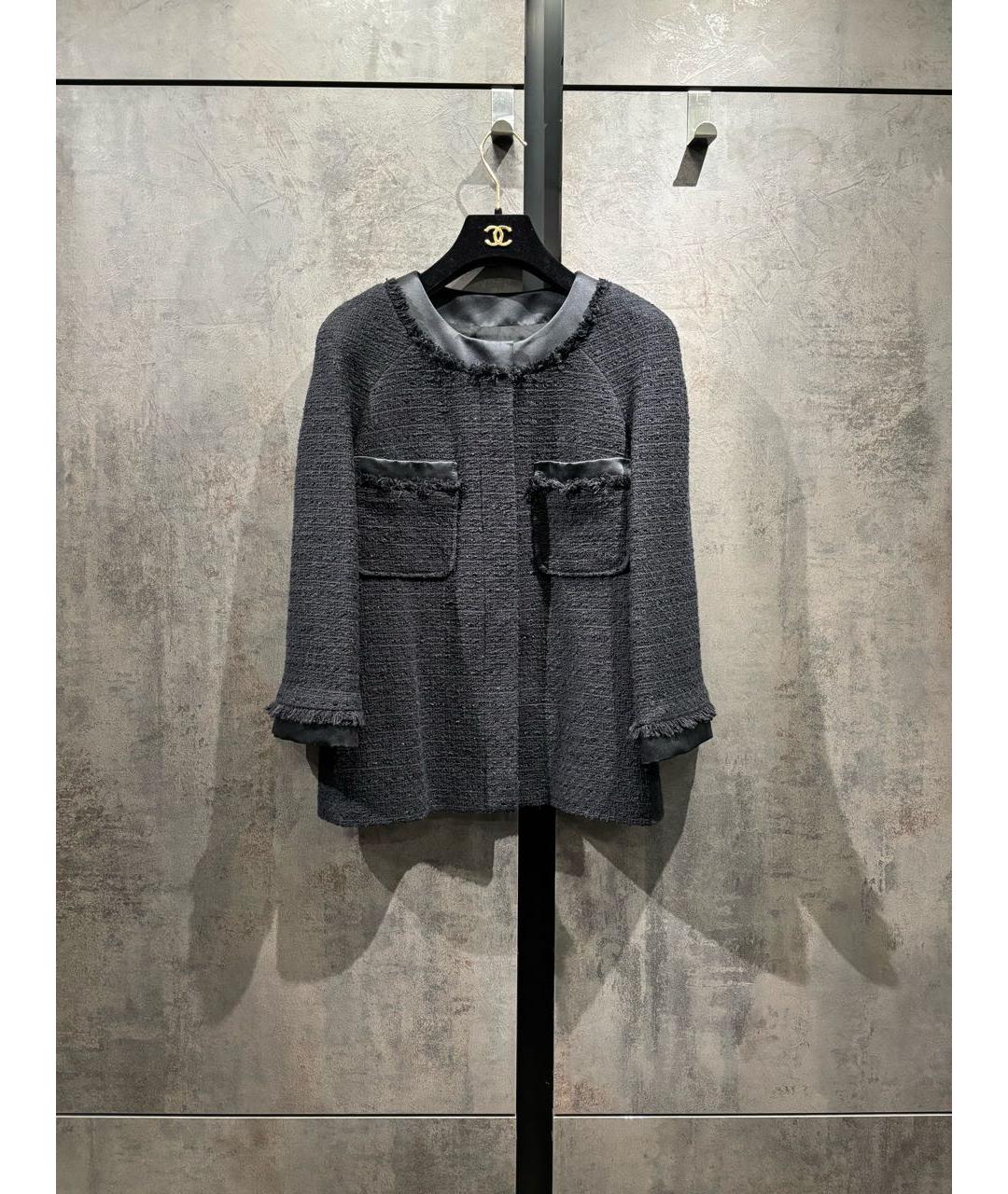 CHANEL Черный твидовый жакет/пиджак, фото 6