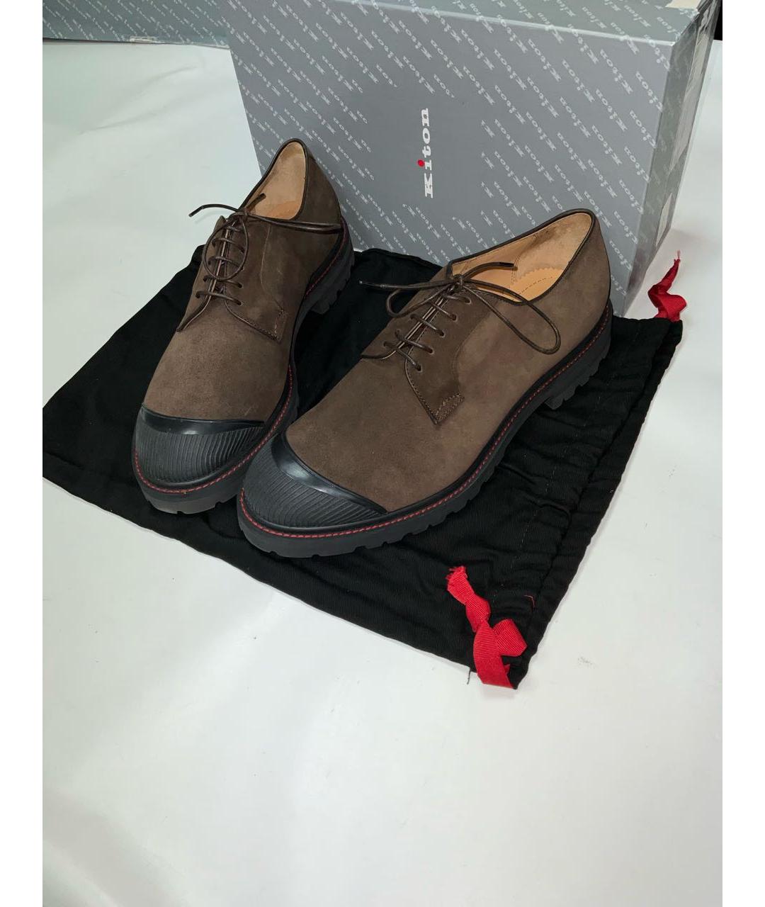 KITON Коричневые замшевые низкие ботинки, фото 2