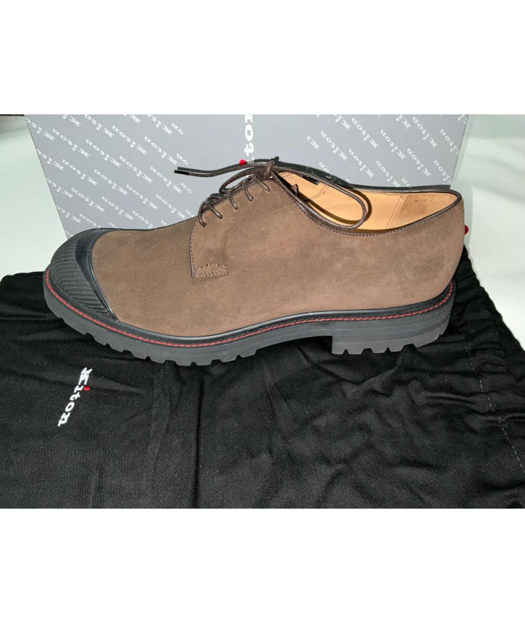 KITON Коричневые замшевые низкие ботинки, фото 3