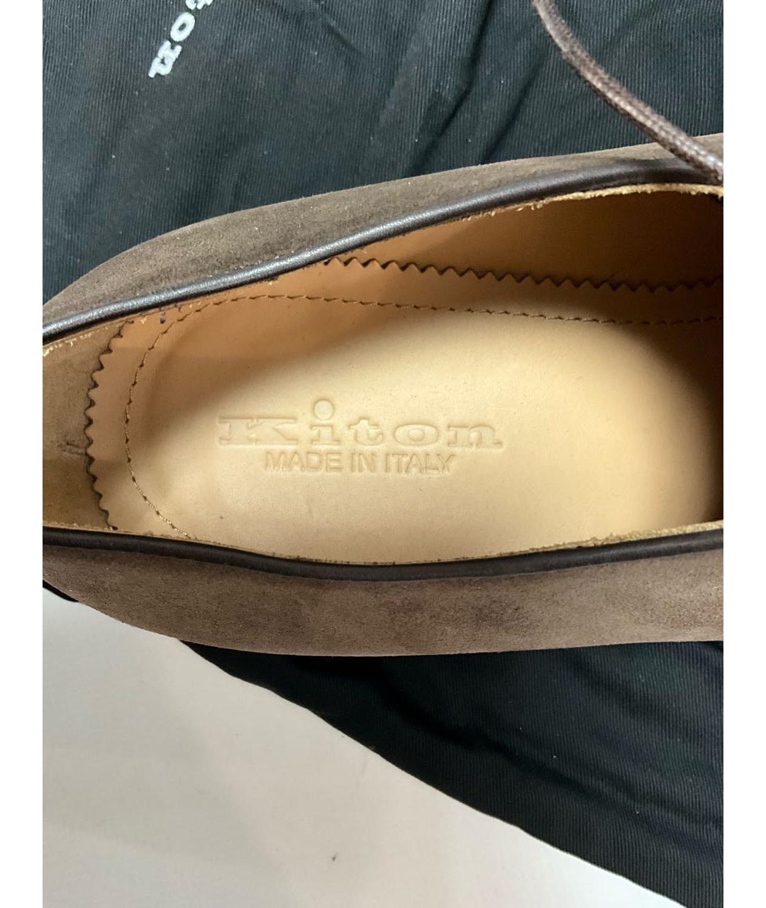 KITON Коричневые замшевые низкие ботинки, фото 8