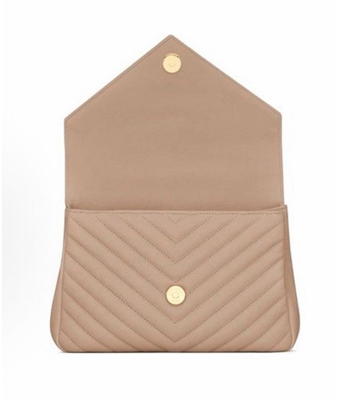 SAINT LAURENT Бежевая кожаная сумка с короткими ручками, фото 4