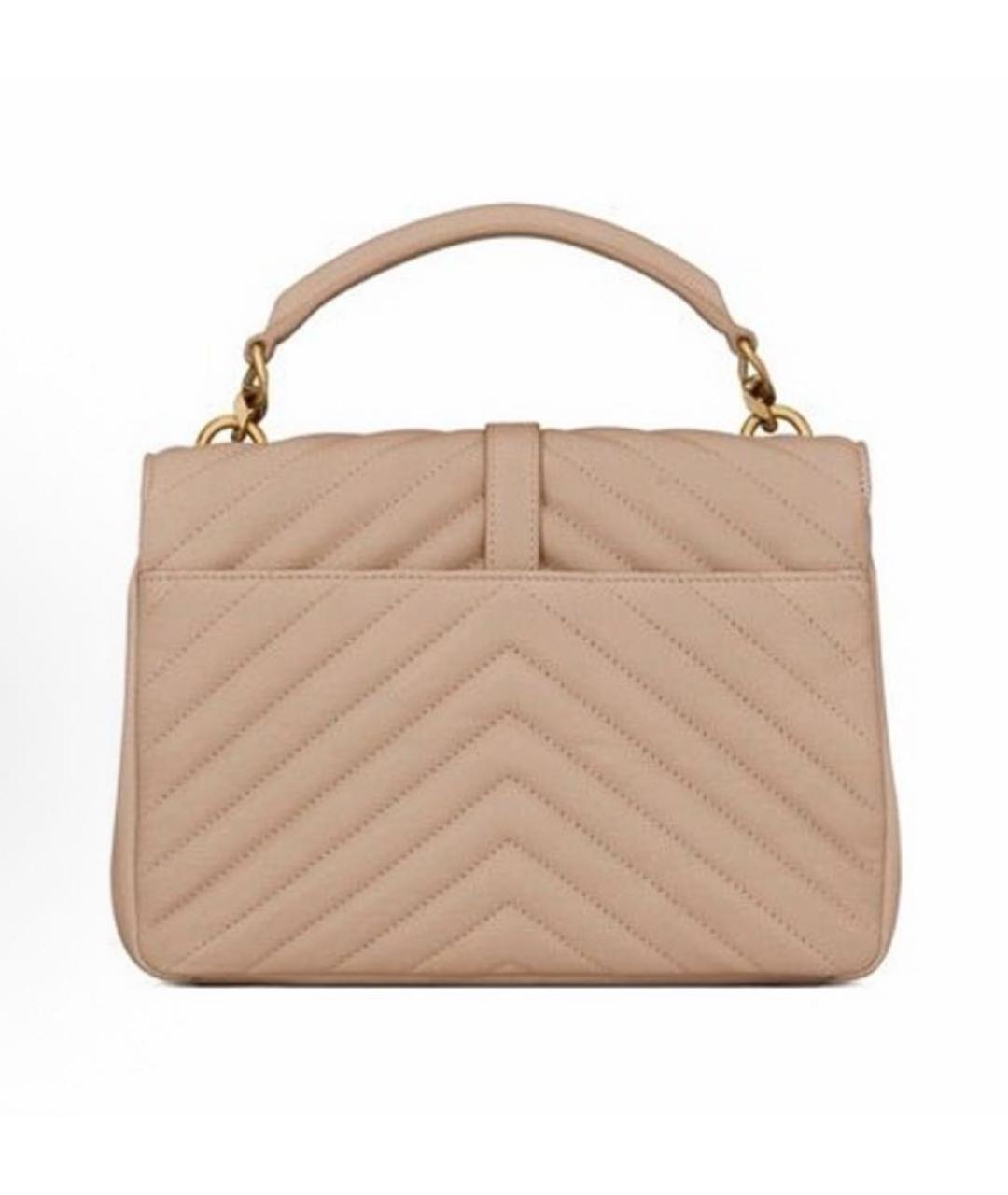 SAINT LAURENT Бежевая кожаная сумка с короткими ручками, фото 3