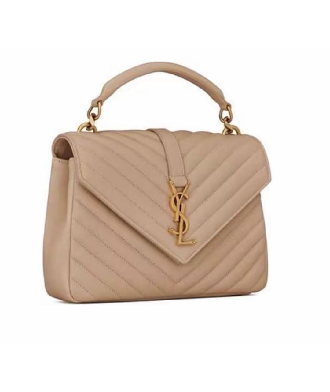 SAINT LAURENT Бежевая кожаная сумка с короткими ручками, фото 2