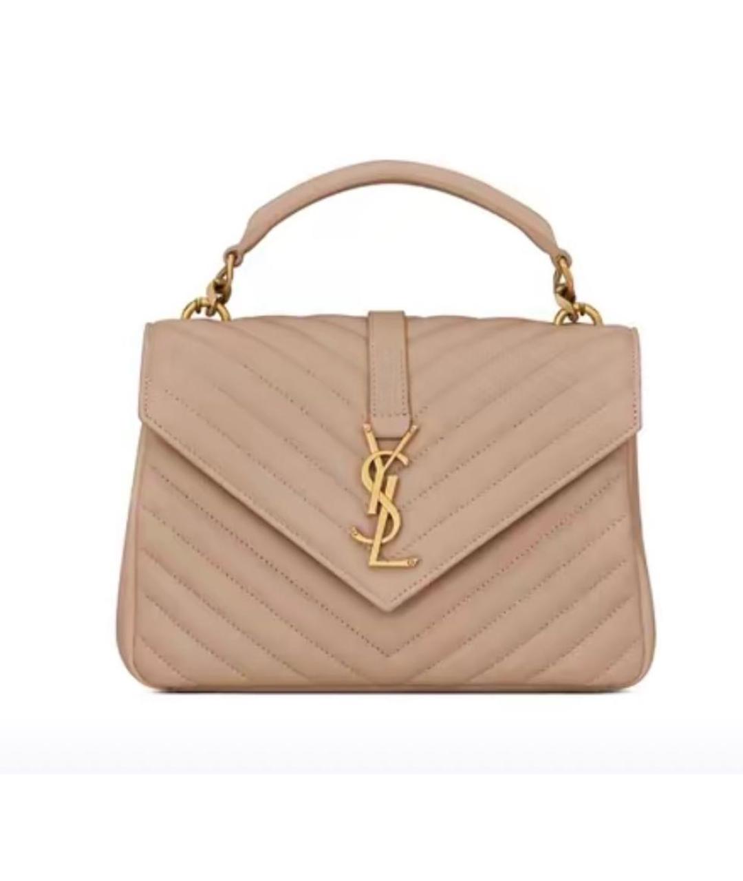 SAINT LAURENT Бежевая кожаная сумка с короткими ручками, фото 5